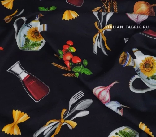 Джерси вискозное "Все к столу на черном", 00881