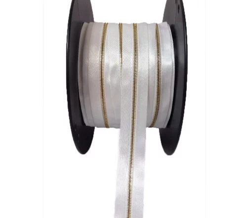 Молния RiRi рулонная атласная, металл, 4 мм, цепь GO золото, цвет 2101 белый