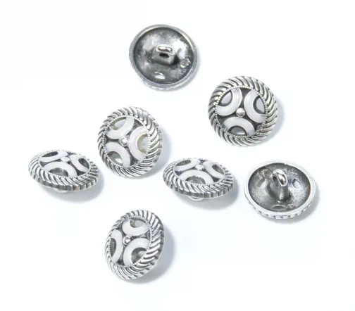 Пуговица Union Knopf, на ножке, металл, цвет кремовый/сост.серебро, 15 мм