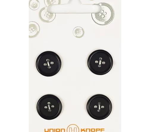 Пуговицы, Union Knopf, 4 отв., пластик, цв. черный, 15 мм, 4 шт., 75063