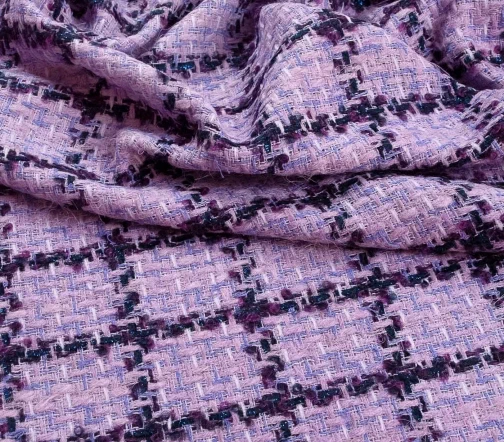 Твид шанель в клетку с люрексом, цвет сиреневый/розовый, 5082204