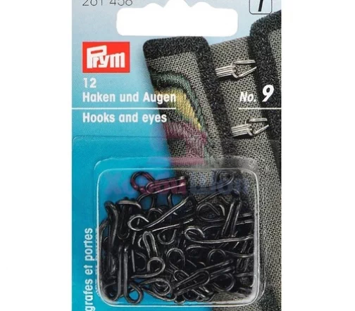 261458 Крючки и петли для куртки (железо) №9, черный цв., 12шт., Prym