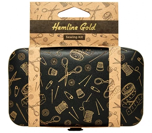 4921.HG Швейный набор в футляре из иск.кожи, цвет черный/золото, Hemline