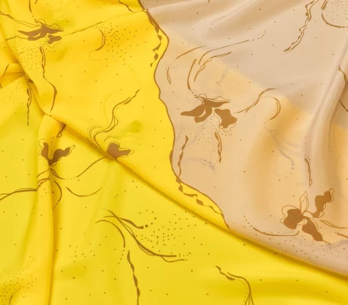 Шелк креп стрейч "Цветы", цвет желтый/светло-бежевый, 1062439