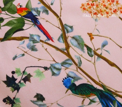 Хлопок-пике "Райские птицы", фон розовый, 00794-2