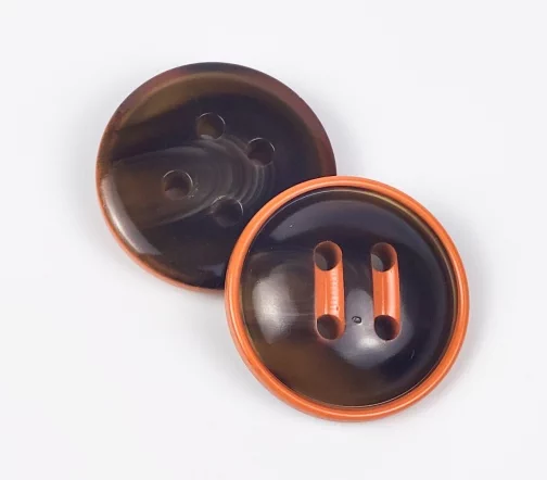 Пуговицы, Union Knopf, круглые, с цветным ободком, 4 отверстия, пластик, цвет оранжевый, 28 мм