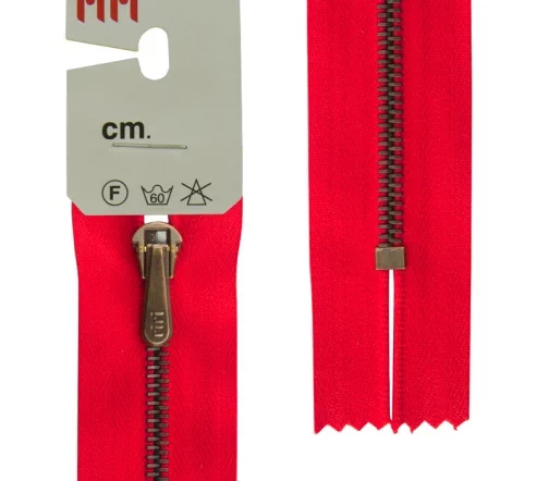 Молния Riri брючная, металл антик медь, неразъёмная, 4мм 18см, цвет 2407, красный