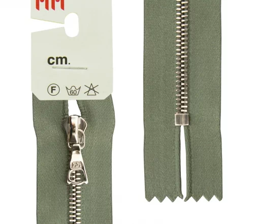 Молния RiRi атласная, металл, неразъём, 4 мм 18 см, подвеска Flach, цепь Ni, цвет 5884, оливковый