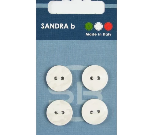 Пуговицы Sandra, 15 мм, 2 отв., пластик, 4 шт., белый, CARD010