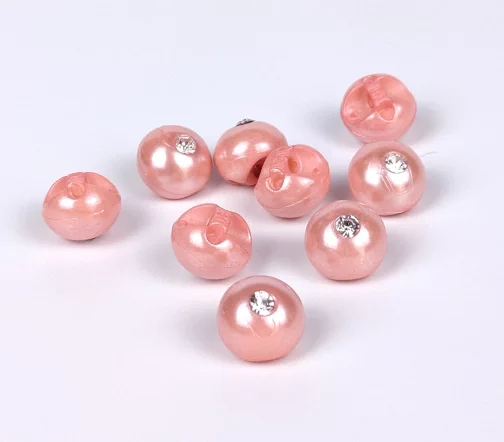 Пуговица DILL "Шарик со стразом", на ножке, пластик, цвет розовый, 10 мм