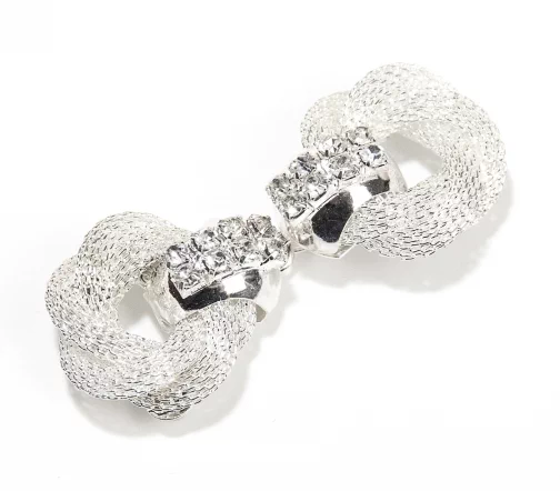 Застежка "Узелок" со стразами, цвет белый/серебро, 11200-803