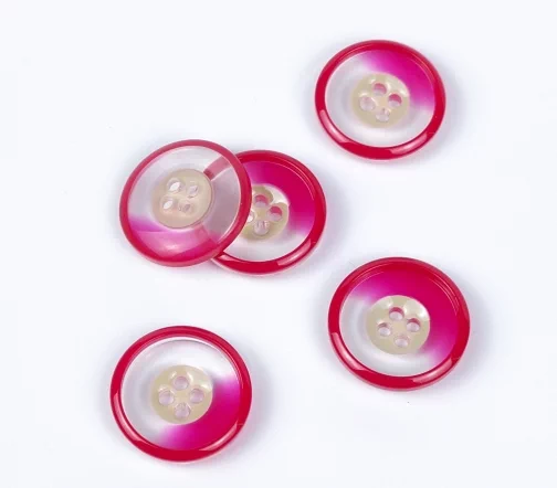 Пуговица, 4отв., пластик, цв. прозрачный/красный, 23 мм