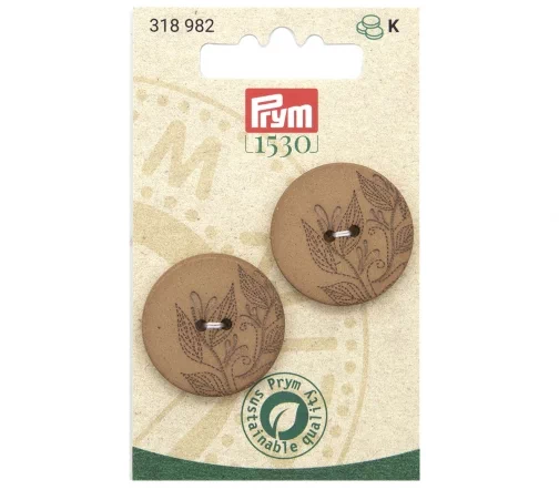 318982 Пуговицы, 2 отв., 28 мм, переработанная пенька/пластик, 2 шт., цвет коричневый, Prym