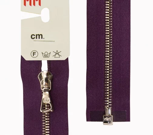 Молния RiRi атласная, металл, разъём, 1 замок 4мм 70см, подв.Flach, цепь Ni, цвет 2510, т.фиолетовый