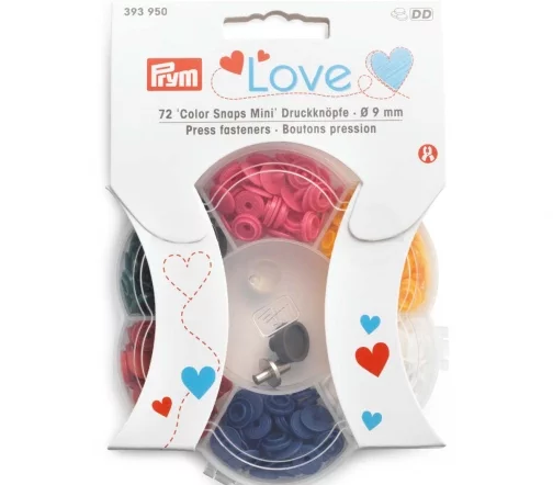 393950 Набор кнопок Color Snaps Mini 6 цв., 9 мм, 72 шт, с установочным инструментом, Prym