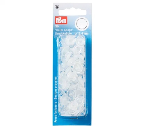 393198 Кнопки Color Snaps, пластик, круг 12,4мм, прозрачный матовый, 30шт, Prym