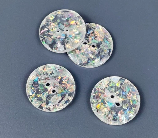 Пуговица Битое стекло, 2отв., пластик, цв. прозрачный, 25 мм