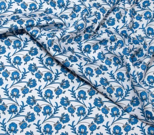 Ситец "Синие цветы на белом", 1052214