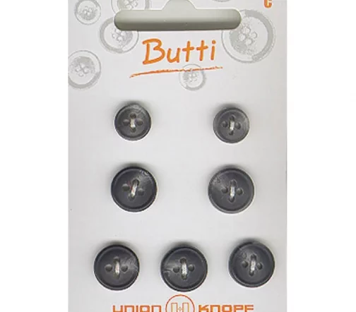 Пуговицы, Union Knopf, 4 отв., пластик, цвет т.серый, 8 мм,12 мм, 7 шт., 79007