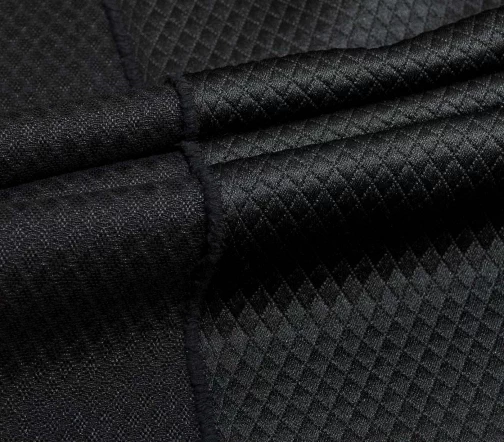 Ткань костюмная фактурная в ромбик, цвет черный, 01083