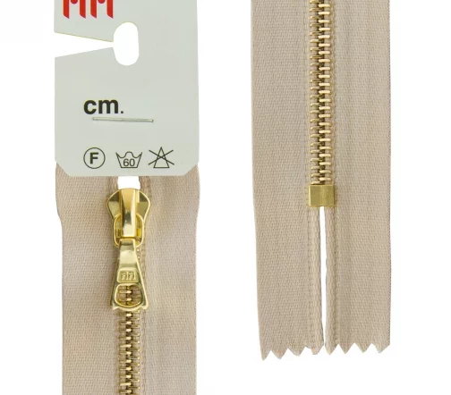 Молния RiRi атласная, металл, неразъём, 4мм 18см, подв. Flach, цепь GO, цвет 2230, бежевый холодный
