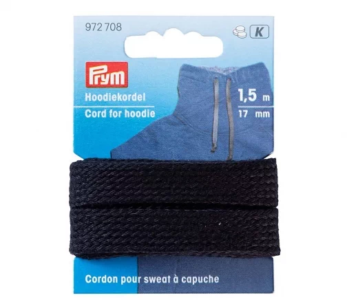972708 Шнур для худи, ширина 17мм, черный, 1,5м, PRYM