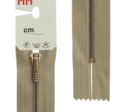 Молния Riri брючная, металл антик медь, неразъёмная, 4мм 18см, цвет 2814, бежево-зеленый темный