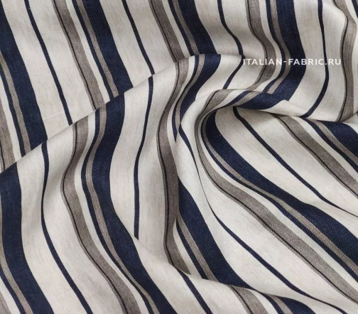 Лен в бежевую/серую/темно-синюю полоску, 1092103