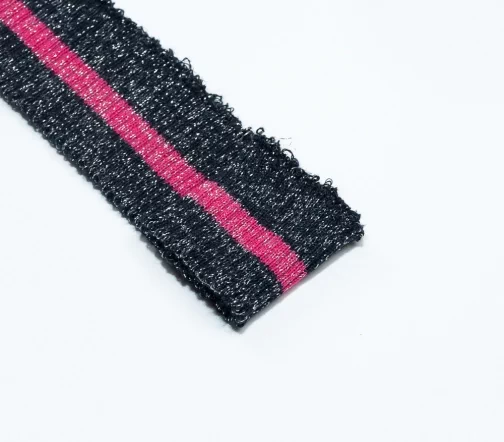 Кромка трикотаж с полоской, цвет темно-синий/фуксия/серебряный меланж