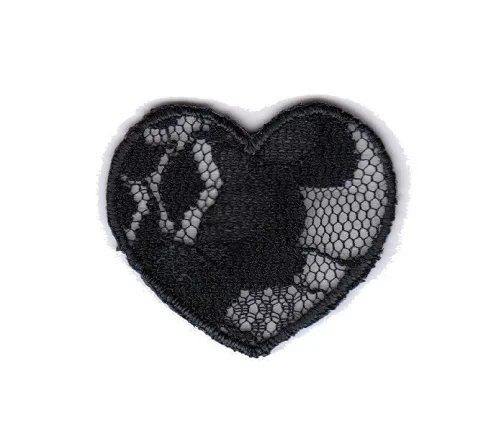 Термоаппликация "Сердце кружевное малое черное", 3 х 3,5 см, арт. 569614.B