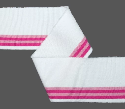 Кромка с полосками, трикотаж, белый/розовый, 137-402