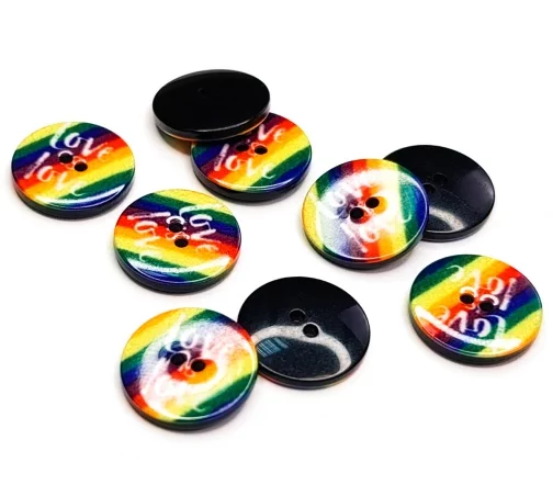 Пуговица Sandra "Love", 15 мм, 2 отв., пластик, цветные полоски