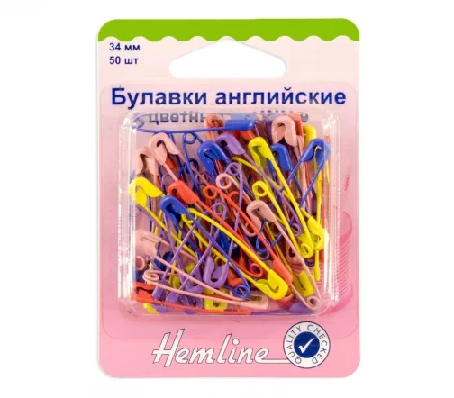 414.AC Булавки английские цветные, металл, 34 мм, 50 шт., Hemline