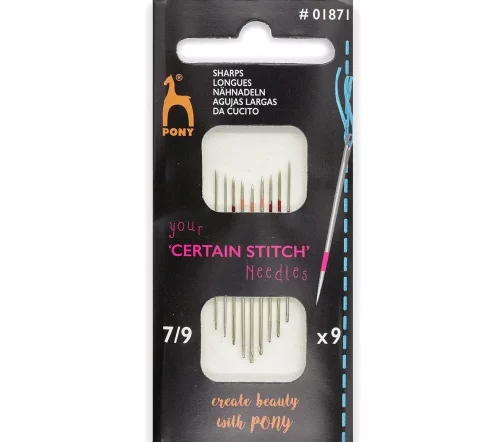 Иглы ручные для шитья Sharps с цветной полосой для ровных стежков, № 7-9, 9 шт., PONY 01871