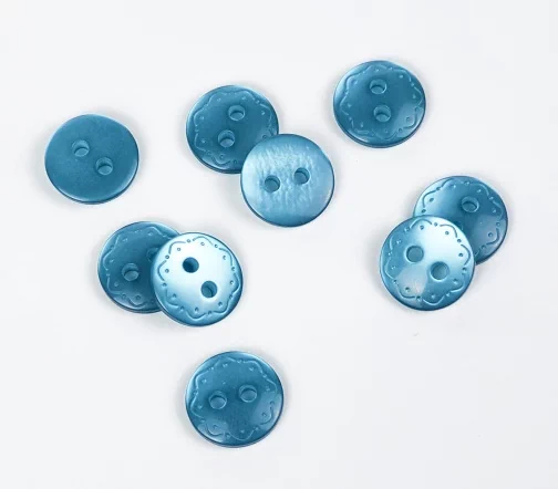Пуговицы, Union Knopf, "Перелив с узором по краю", круглые, 2 отв., пластик, цвет голубой, 12 мм