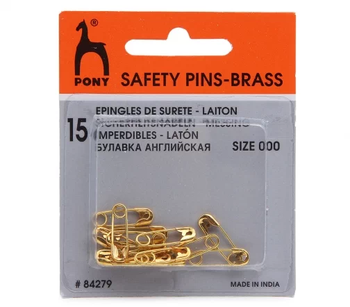 Булавки английские №000 (19 мм), металл, цвет золото, 15 шт., PONY 84279