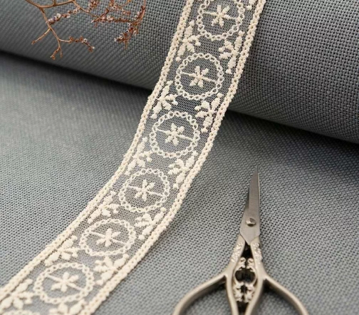 Кружево вышивка на тюле GOODMAN, ширина 33 мм, уп./3,5 м, цвет бежевый