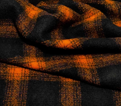 Шерсть пальтовая в темно-синюю/оранжевую клетку, 6112238