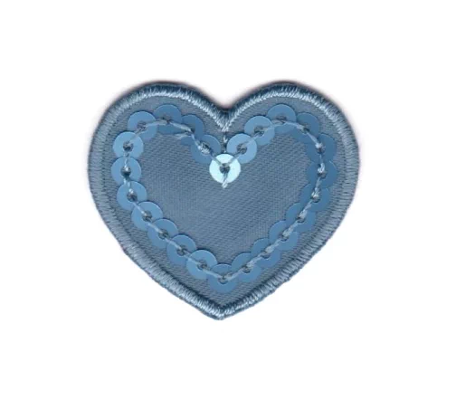 Термоаппликация "Сердце с пайетками", 3 х 3,6 см, голубой, арт. 569561.G