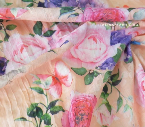 Плательная ткань с цветочным принтом, фон персиковый, 42921-2
