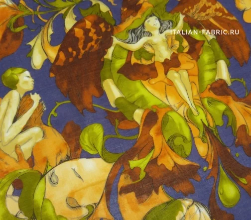 Батист "Феи цветов", купон, фон синий, 00636к-1