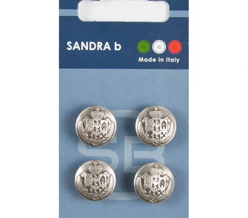 Пуговицы Sandra "Герб", на ножке, 15 мм, металл, 4 шт., серебро, CARD202