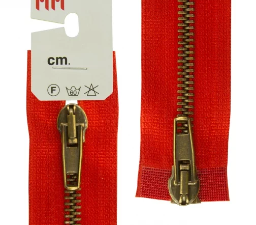 Молния RiRi металл разъём, 2 замка 5 мм 80 см, подвеска АТ, цепь антик медь, цвет 2407, красный