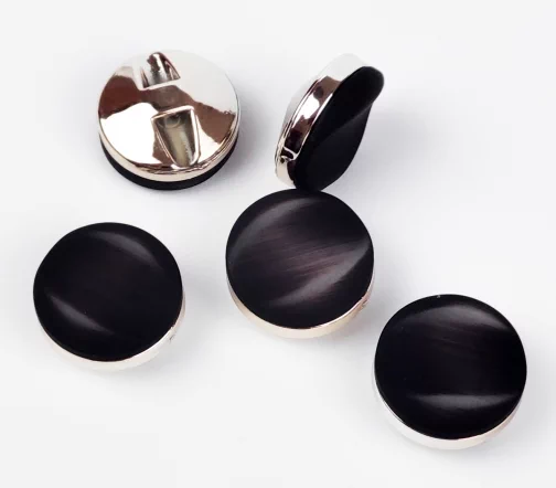 Пуговицы, Union Knopf, круглые, вогнутые, на ножке, пластик, цвет черный/серый, 18 мм