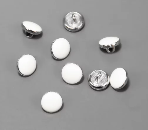 Пуговица Union Knopf, на ножке, металл/пластик, цвет белый/серебро, 10 мм