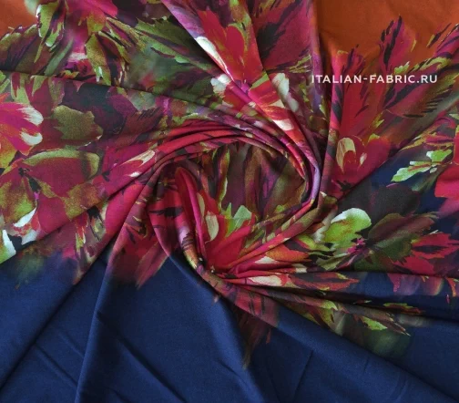 Трикотаж вискозный "Малиново-коричневые цветы", купон, 01558к