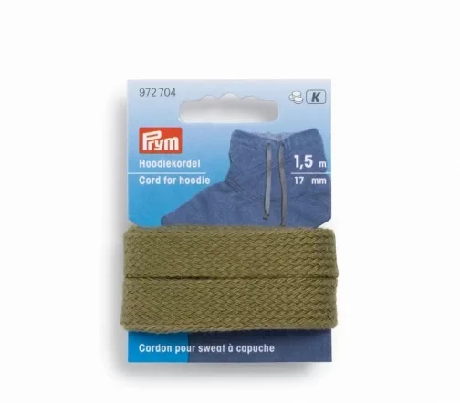 972704 Шнур для худи, ширина 17мм, хаки, 1,5м, PRYM