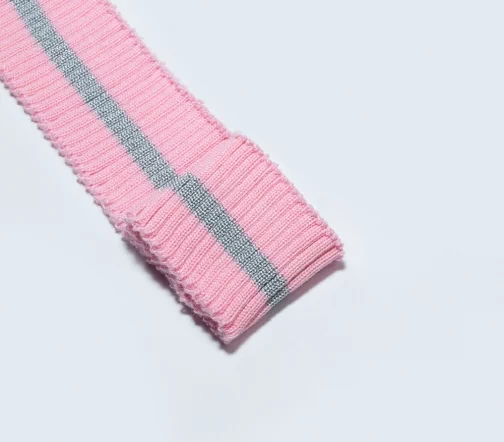 Кромка трикотаж с полоской, цвет розовый/серый
