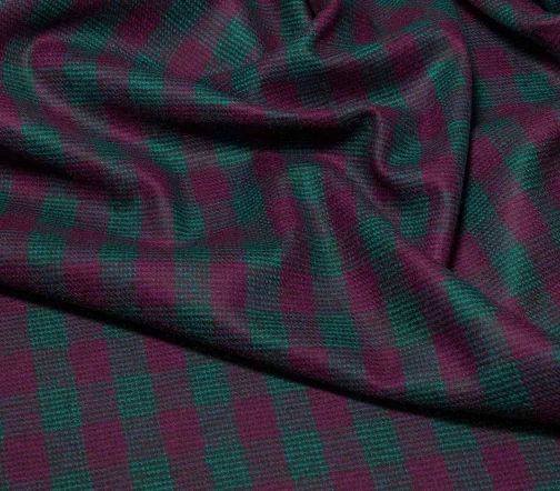 Шерсть костюмная с кашемиром в клетку, цвет изумруд/фуксия, 1102214