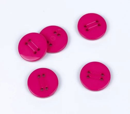 Пуговицы, Union Knopf, "Круглые, с прорезями", 4 отв., пластик, цвет фуксия, 15 мм